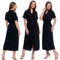 Sukienka Damska Szmizjerka Midi Z Wiązaniem Stylowa Klasyczna Moraj M Black