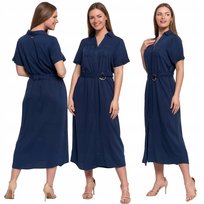 Sukienka Damska Szmizjerka Midi Z Wiązaniem Stylowa Klasyczna Moraj Xl Navy
