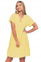 Sukienka Damska Z Krótkim Rękawem Letnia Bez Wzoru Wiskozowa Moraj R.S Yellow