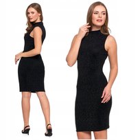 Sukienka Damska z Połyskiem MIDI Koktajlowa Dopasowana Elegancka MORAJ S