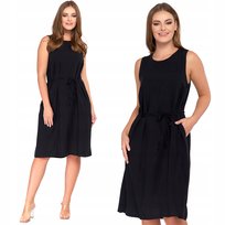 Sukienka Damska Z Wiązaniem W Talii I Kiszeniami Wiskozowa Moraj L Black