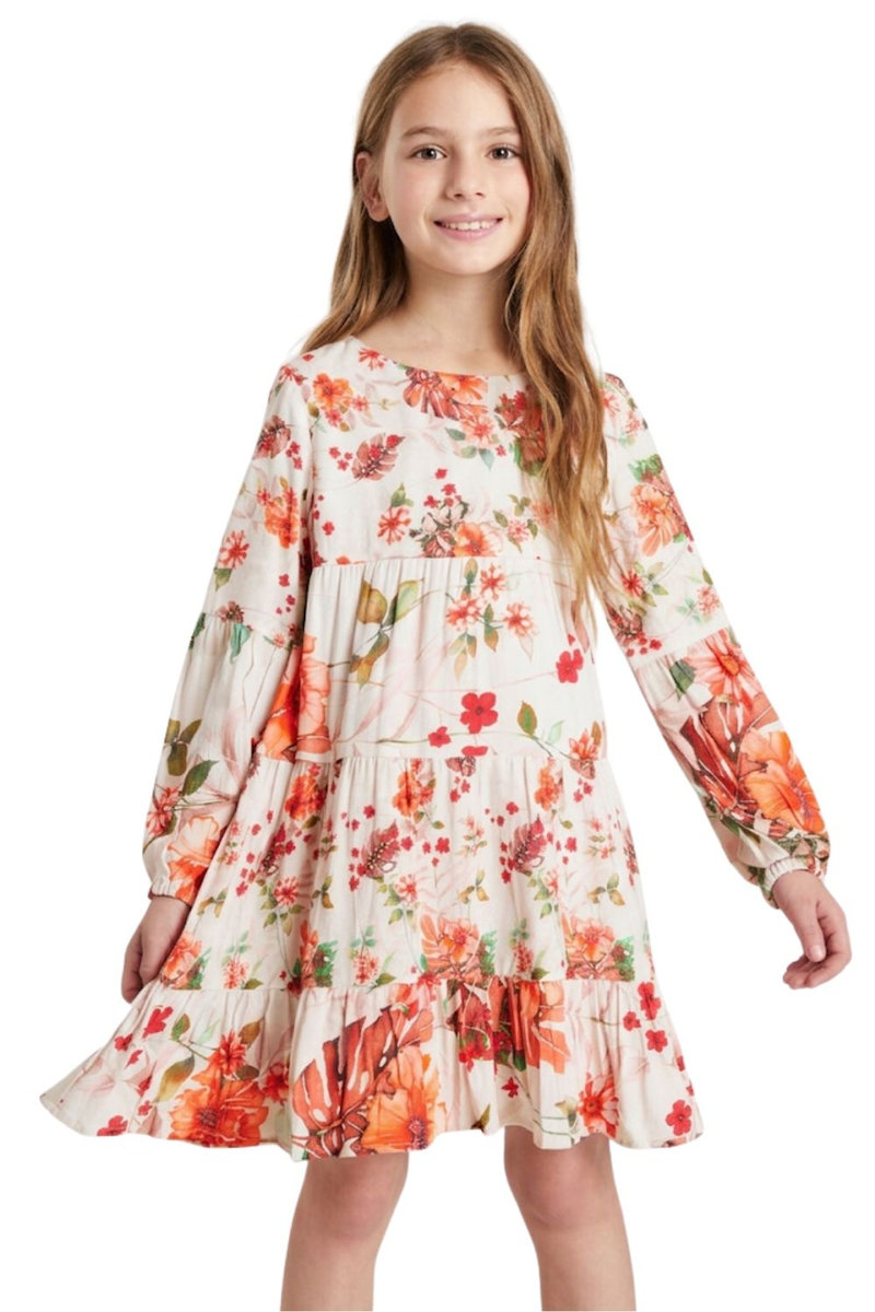 DESIGUAL Sukienka dziewczęca Desigual Yhjandira z falabnami w kwiaty -98