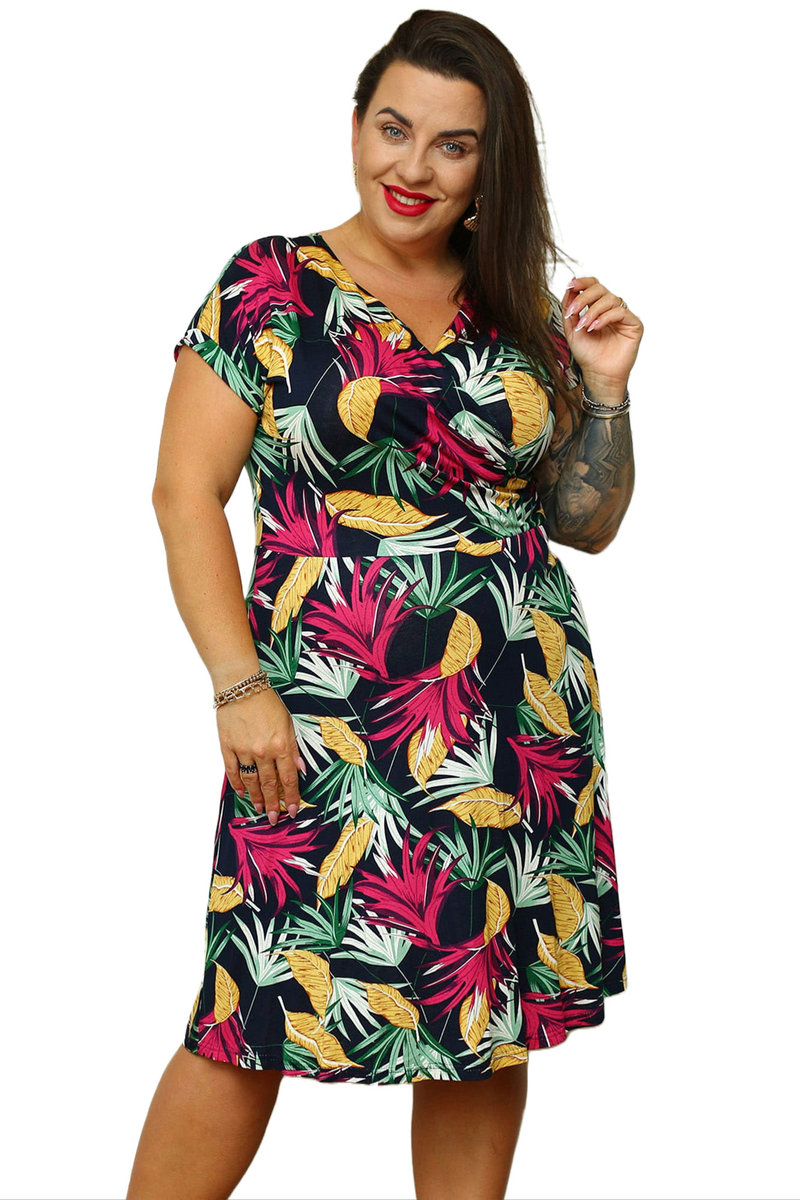 Sukienka Fiona Kolorowe Liście Na Granacie 50/52 - KARKO | Moda Sklep  