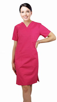 Sukienka medyczna kosmetyczna kolor amarant taliowana krótki rękaw 38 - M&C