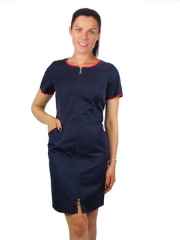 Sukienka medyczna kosmetyczna na suwak kolor granatowy z lamówką amarant krótki rękaw 40 - M&C