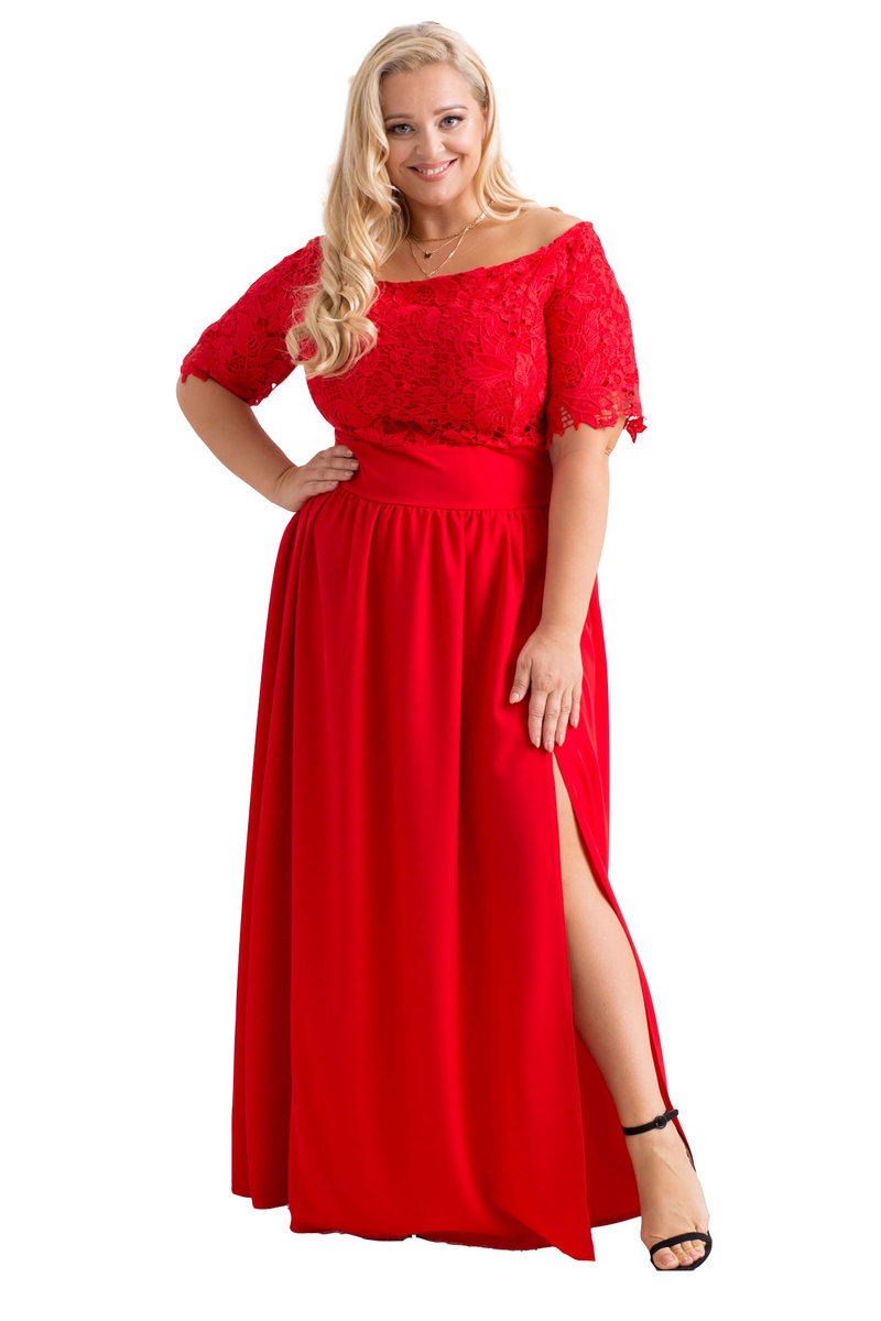 Sukienka MODENA long  czerwona 54 PLUS SIZE - KARKO | Moda  Sklep 