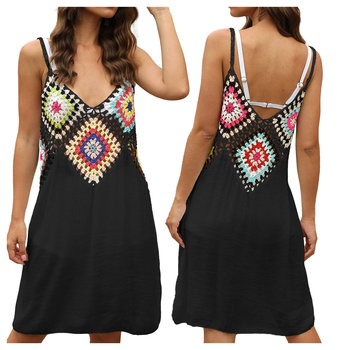 Sukienka na ramiączkach z haftem pareo plażowe CZARNE - Luvu