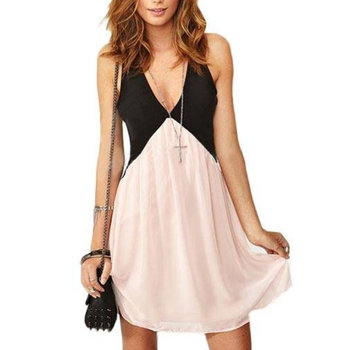 Sukienka na szerokich ramiączkach różowo-czarna -S/M - Luvu