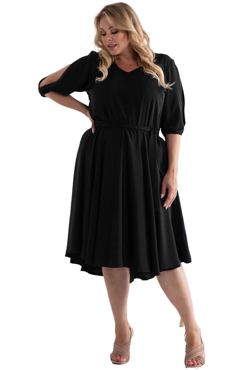 Sukienka OLIWIA z paskiem dłuższy tył czarna 42/44 - KARKO | Moda Sklep  