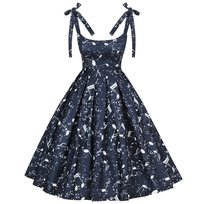 Sukienka PIN UP granatowa muzyczna w nuty nutki plisowana rozkloszowana Wonderlandia