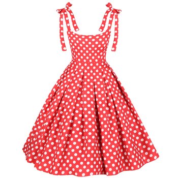 Sukienka PIN UP retro w grochy groszki czerwona PRODUKT POLSKI kieszenie - Wonderlandia