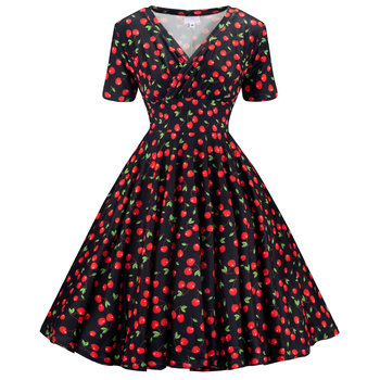 Sukienka pin up retro w wiśnie wisienki CHERRY rozkloszowana Produkt Polski - Wonderlandia