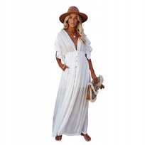 Sukienka plażowa biała boho pareo tunika narzutka długa lekka przewiewna