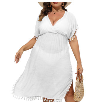 Sukienka plażowa pareo plus size BIAŁA - XXL - Luvu