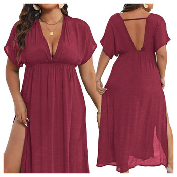 Sukienka plażowa pareo plus size BORDOWA - XL - Luvu