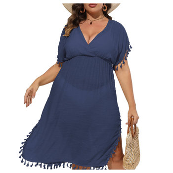 Sukienka plażowa pareo plus size GRANATOWA - L - Luvu
