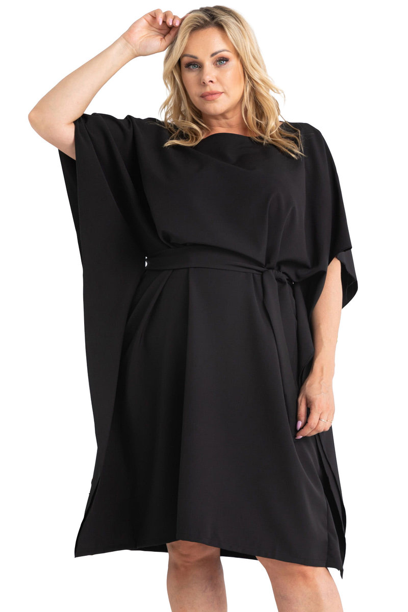 Sukienka ROLANDA oversize wiązana czarna 50/52 PLUS SIZE - KARKO | Moda  Sklep 