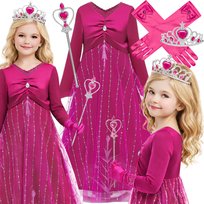 Sukienka Strój Elsa Elza Magiczna Noc Berło Korona Rękawiczki 134/140 Cm (140)