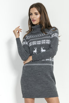 Sukienka swetrowa z połgolfem świąteczna grafitowa / Fobya - Inna marka