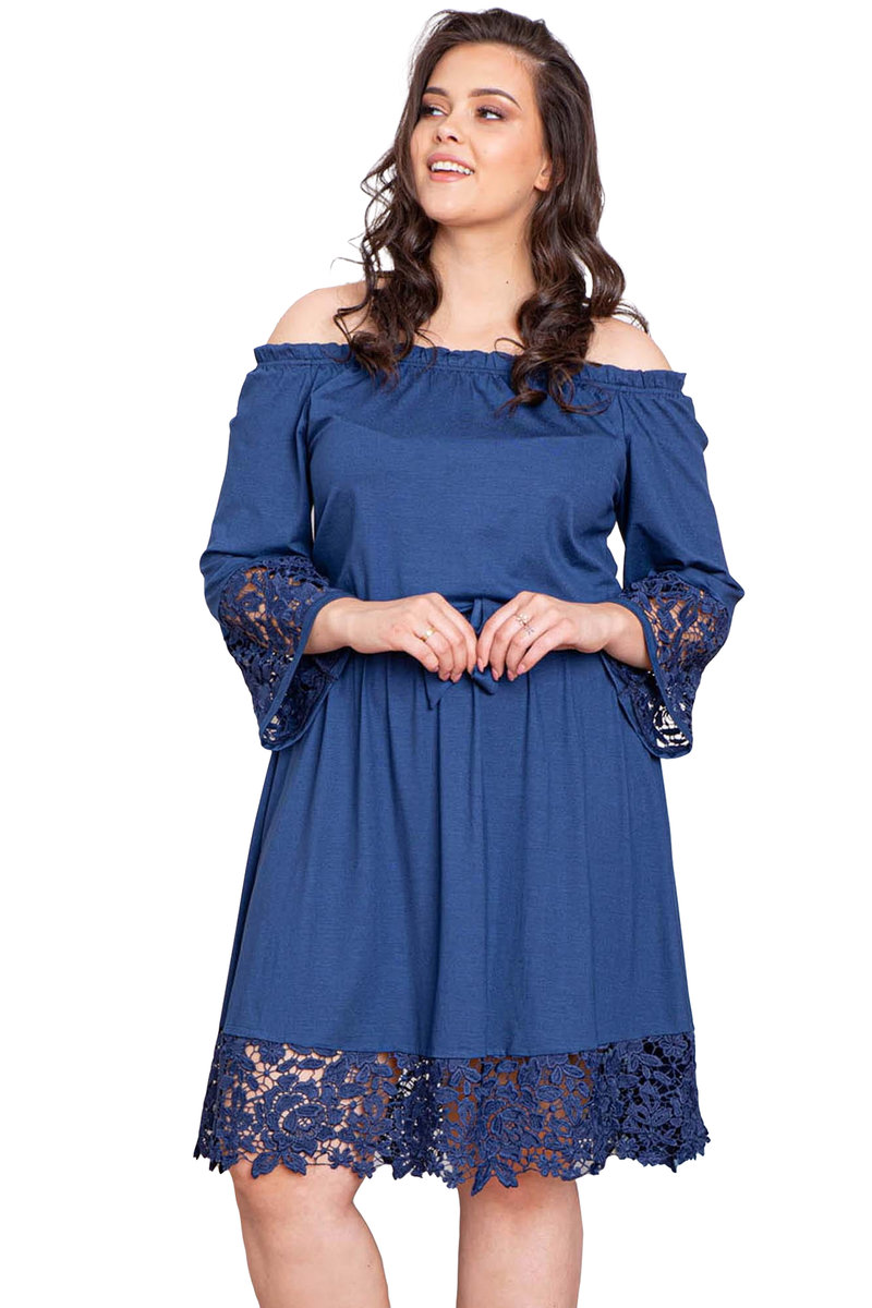 Sukienka TONIA gumecz. i gipiura granat 50/52 PLUS SIZE - KARKO | Moda  Sklep 