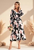 Sukienka w kwiaty | Sukienka wiązana w pasie | Czarny M1140 r. S/M - FIGL