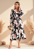 Sukienka w kwiaty | Sukienka wiązana w pasie | Czarny M1140 r. S/M