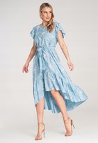 Sukienka w kwiaty | Sukienka z falbankami | Niebieska sukienka M1179 r. UNI