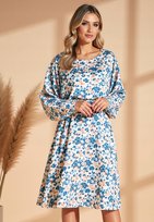 Sukienka z bufiastymi rekawami | Niebieska sukienka w kwiaty M1128 S/M