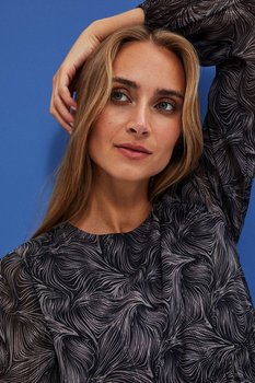 Sukienka z printem i metaliczną nitką-M - Moodo