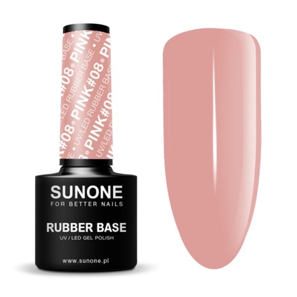 Sunone, Lakier lakier hybrydowy rubber base pink #08, 5 g-Zdjęcie-0