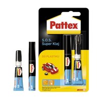 Super Klej PATTEX S.O.S. do plastiku, 2 szt. - 2g+4ml klej błyskawiczny do tworzyw sztucznych ceramiki tkanin metalu drewna gumy Pattex