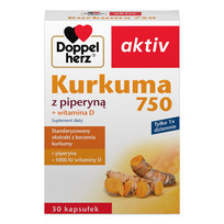 Suplement diety, DOPPELHERZ AKTIV Kurkuma 750 z piperyną + witamina D, 30kaps.
