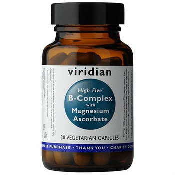 Suplement diety, Kompleks witamin z grupy B z askorbinianem magnezu B-Complex high five with magnesium ascorbate 30 kapsułek Viridian - Viridian
