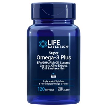 Suplement diety, LIFE EXTENSION Super Omega-3 Plus EPA/DHA z Lignanami Sezamowymi, Ekstraktem z Oliwek, Olejem z Kryla i Astaksantyną EU  (120 kaps.) - Life Extension