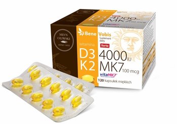 Suplement diety, Młyn Oliwski, Witamina D3 Forte 4000IU+ K2 MK7 (vitaMK7®), Bene Vobis, 120 kaps. - Młyn Oliwski