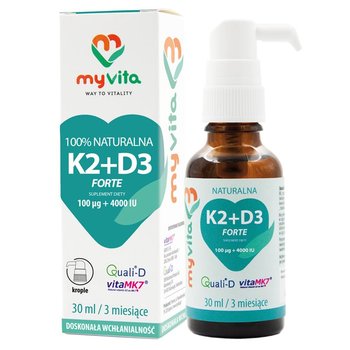 Suplement diety, MyVita Witamina K2 100mcg + D3 4000 IU FORTE - KROPLE 30ml - MyVita