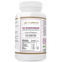 Suplement diety, NA WZMOCNIENIE Ashwagandha + Cynk + Witamina C+ Witamina B6 - Altopharma - 120 tabletek Inna marka