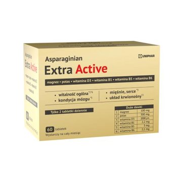 Suplement diety, UNIPHAR Asparaginian Extra Active - witalność, magnez, potas, 60tabl. - Uniphar