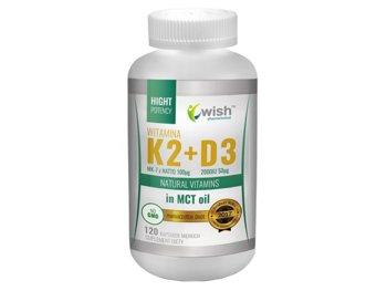Suplement diety, Wish,, Witamina K2, MK-7 100mcg + D3 2000IU 50mcg in MCT Oil, 120 kapsułek - Wish