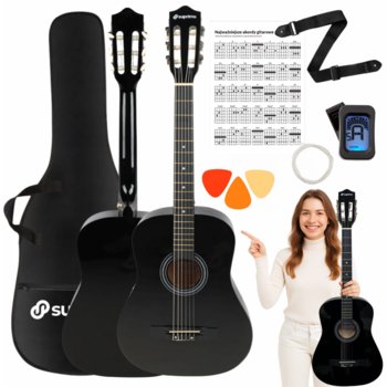 SUPRIMO CGS3 BK gitara klasyczna 4/4 czarna tuner kostki pasek zapasowe struny pokrowiec akordy zestaw - brak danych
