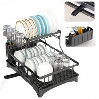 SUSZARKA DO NACZYŃ DWUPOZIOMOWA TALERZE SZTUĆCE Ociekacz Na Naczynia CZARNY