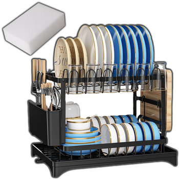 SUSZARKA DO NACZYŃ OCIEKACZ Z ODPŁYWEM DWU POZIOMOWA 29x30x42 CZARNA + GĄBKA - DoDomu (EMPIK)