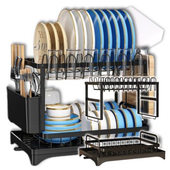 SUSZARKA DO NACZYŃ OCIEKACZ Z ODPŁYWEM DWU POZIOMOWA 29x30x42 CZARNA - Inny producent