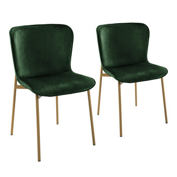 SVITA MARY Zestaw 2 krzeseł do jadalni Krzesło tapicerowane bez podłokietników Krzesło kuchenne ciemnozielone/złote - SVITA