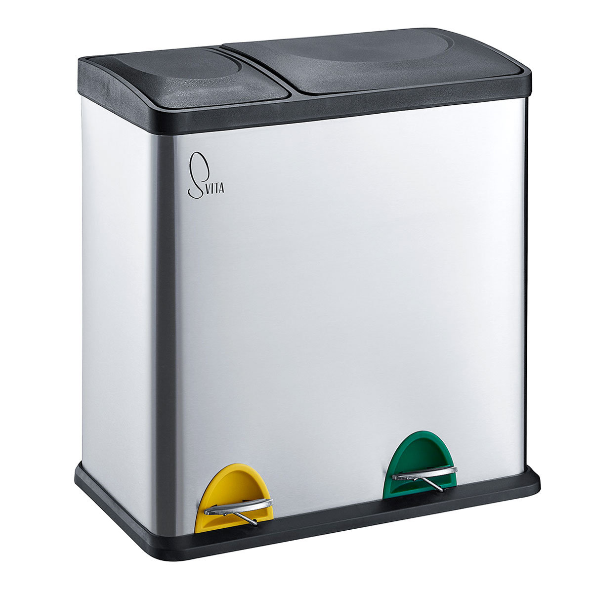 Poubelle De Cuisine à Double Compartiment 35 L (12L+23L) - Pédale, Noir - Tri Sélectif - SVITA TC2Combo35 - Design Moderne