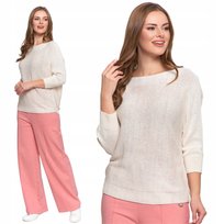 Sweter Damski Ażurowy Dekolt Łódkowy Lekki Siateczkowy Kobiecy Moraj Xxl White