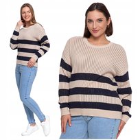Sweter Damski Ażurowy Delikatny Sweterek w Paski Modny Wzór Kolor MORAJ - L