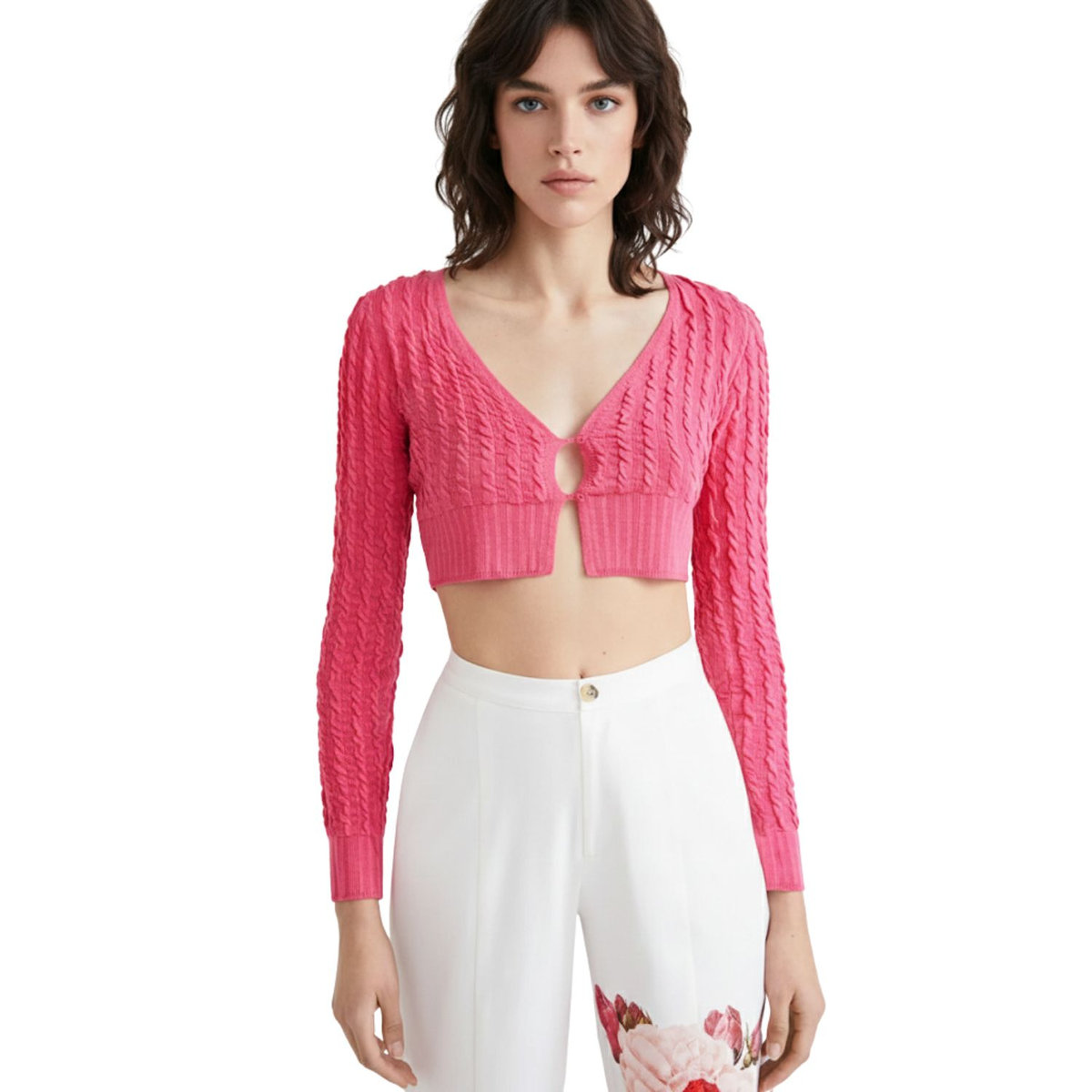 DESIGUAL Sweter damski Desigual Lolita kardigan krótki różowy-L