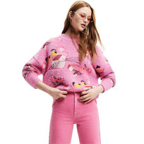 Sweter damski Desigual Pink Panther z dodatkiem wełny różowy-M