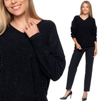 SWETER DAMSKI ELEGANCKI Z WISKOZY LUŹNY KRÓJ Z CEKINAMI MORAJ S/M BLACK
